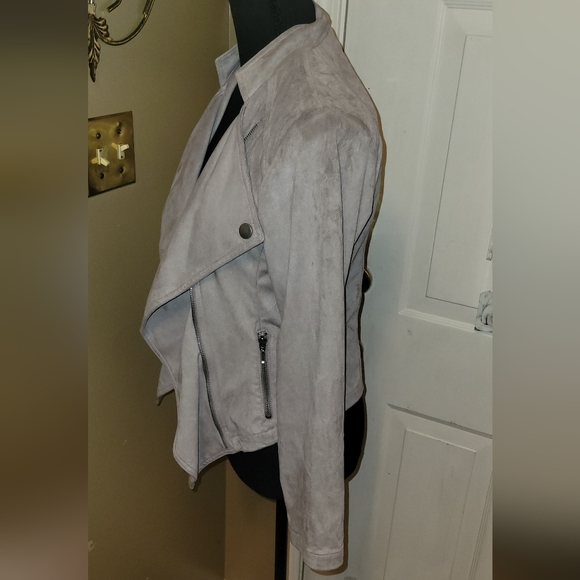 Women's INC International Concepts Light Grey Microsuede Open Jacket - Picture 4 of 7